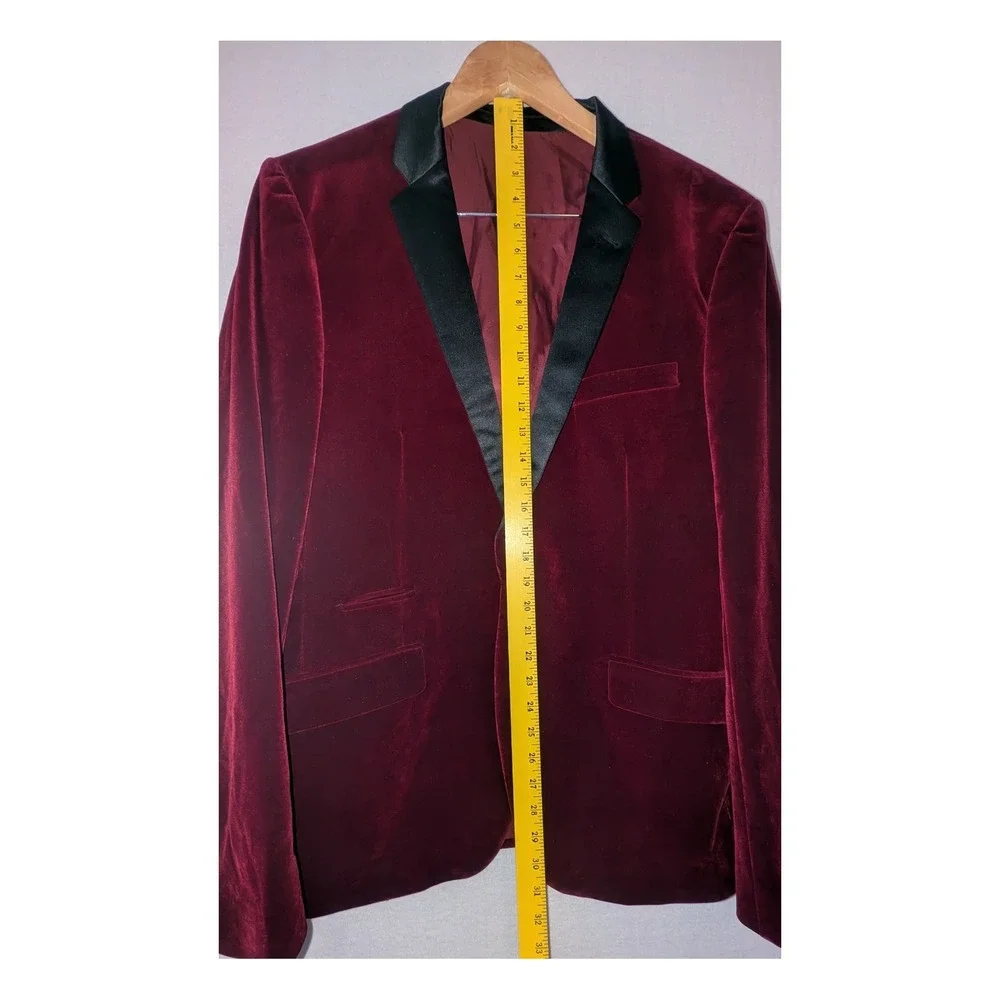 Suslo Couture Mens Burgundy Velvet Blazer Slim Fit Dinner Jacket XXL 46 VS1602-4